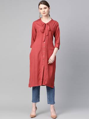 Red plain liva ethnic-kurtis 1