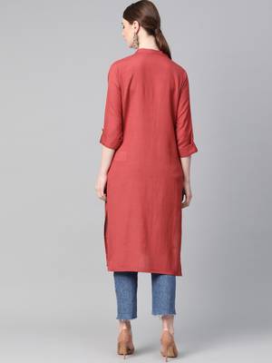 Red plain liva ethnic-kurtis 2