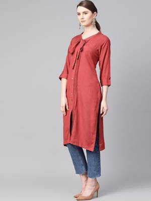 Red plain liva ethnic-kurtis 3