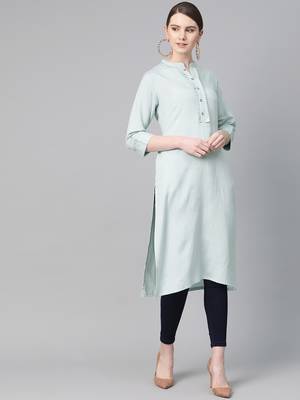 Sky-blue plain liva ethnic-kurtis 1