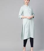 Sky-blue plain liva ethnic-kurtis