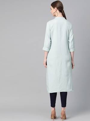 Sky-blue plain liva ethnic-kurtis 2
