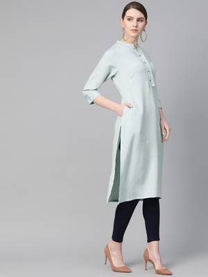 Sky-blue plain liva ethnic-kurtis 3