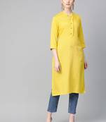Yellow plain liva ethnic-kurtis
