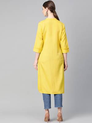 Yellow plain liva ethnic-kurtis 2
