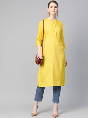 Yellow plain liva ethnic-kurtis 3