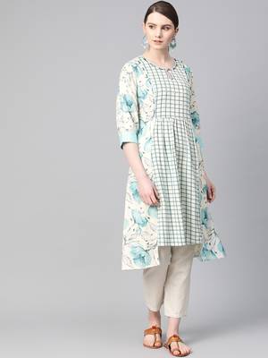 Sky-blue printed cotton ethnic-kurtis 1