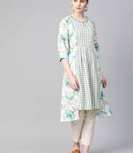 Sky-blue printed cotton ethnic-kurtis