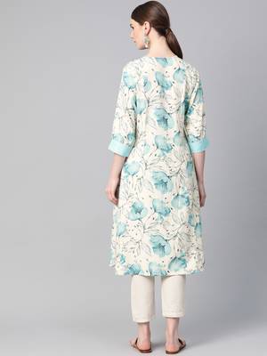 Sky-blue printed cotton ethnic-kurtis 2
