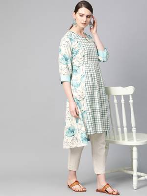 Sky-blue printed cotton ethnic-kurtis 3