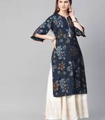 Navy-blue printed liva ethnic-kurtis