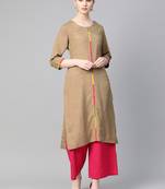 Beige plain liva ethnic-kurtis