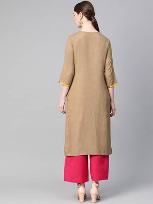 Beige plain liva ethnic-kurtis 2