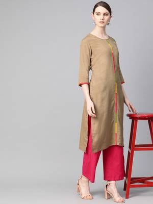 Beige plain liva ethnic-kurtis 3