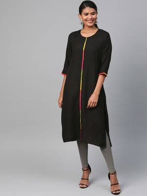 Black plain liva ethnic-kurtis 1