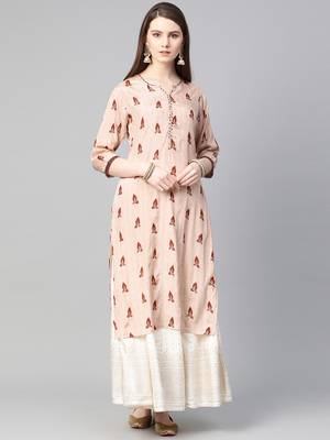 Light-peach printed liva ethnic-kurtis 1