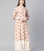 Light-peach printed liva ethnic-kurtis