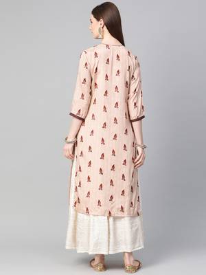 Light-peach printed liva ethnic-kurtis 2