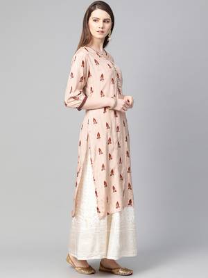 Light-peach printed liva ethnic-kurtis 3