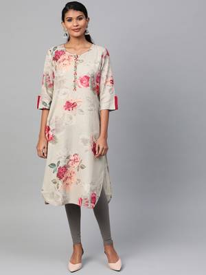 Grey printed liva ethnic-kurtis 1