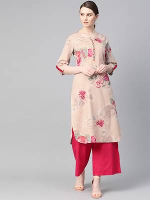 Pink printed liva ethnic-kurtis 1