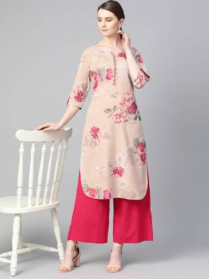 Pink printed liva ethnic-kurtis 3