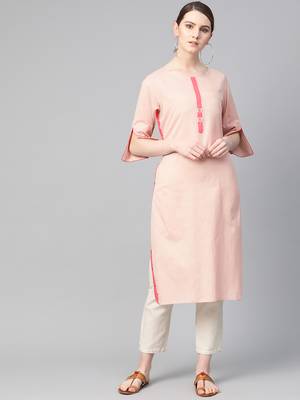 Pink plain cotton ethnic-kurtis 1