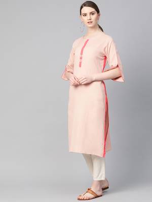 Pink plain cotton ethnic-kurtis 3