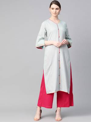 Grey plain cotton ethnic-kurtis 1