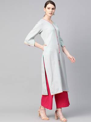 Grey plain cotton ethnic-kurtis 3