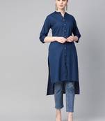 Navy-blue plain cotton ethnic-kurtis
