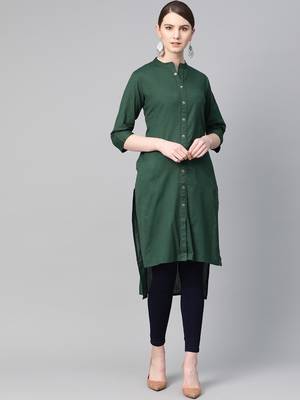 Green plain cotton ethnic-kurtis 1