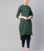 Green plain cotton ethnic-kurtis