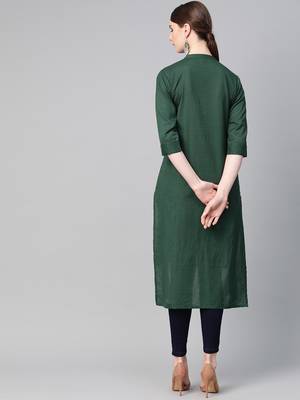 Green plain cotton ethnic-kurtis 2