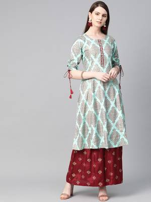 Aqua-blue printed santoon salwar 1