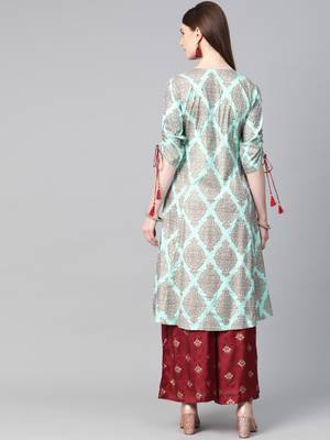 Aqua-blue printed santoon salwar 2