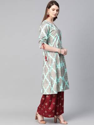 Aqua-blue printed santoon salwar 3