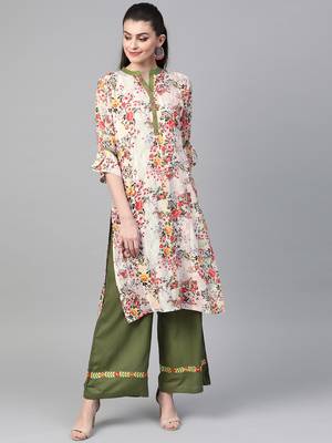 Off-white printed viscose rayon salwar 1