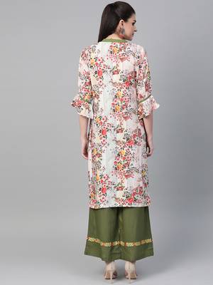 Off-white printed viscose rayon salwar 2