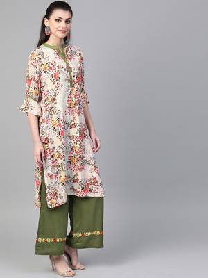 Off-white printed viscose rayon salwar 3