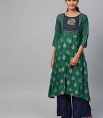 Dark-green printed viscose rayon salwar