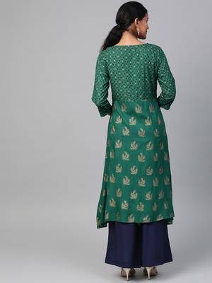 Dark-green printed viscose rayon salwar 2