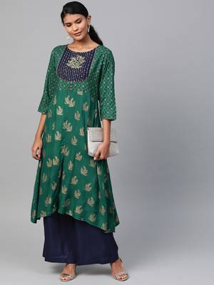 Dark-green printed viscose rayon salwar 3