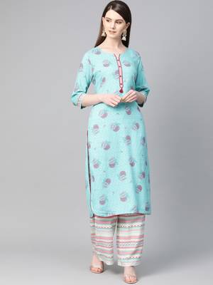 Blue printed viscose rayon salwar 1