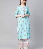 Blue printed viscose rayon salwar