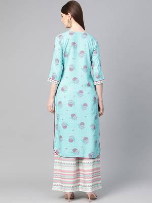 Blue printed viscose rayon salwar 2