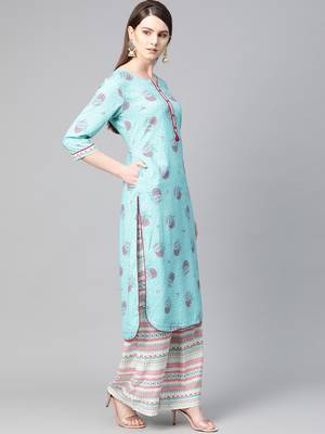 Blue printed viscose rayon salwar 3