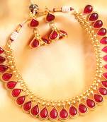 Lovely Goldtone Red Kundan Necklace With Earrings dj16602