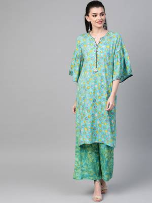 Blue printed viscose rayon salwar 1