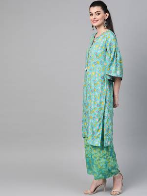 Blue printed viscose rayon salwar 3